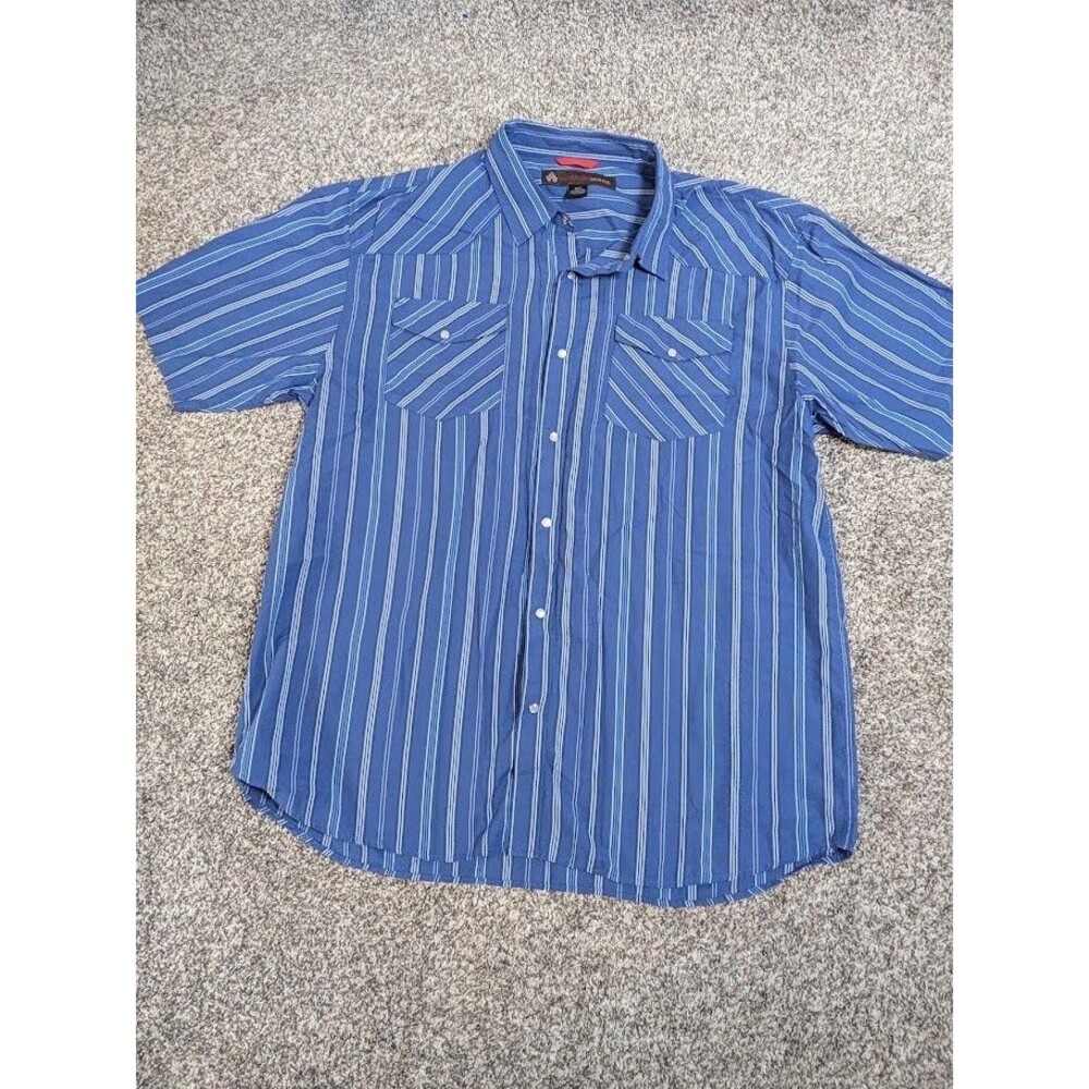 AmericaWare Men’s 3XLT Blue Vertical Stripe Shirt Short Sleeve Snaps Collar